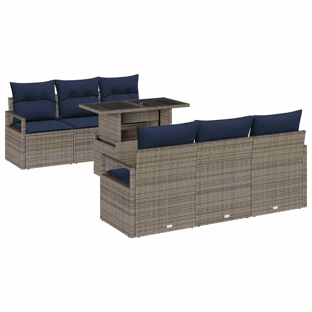 vidaXL Salon de jardin avec coffre de rangement 7 pcs Rotin synthétique Marron et Rouge
