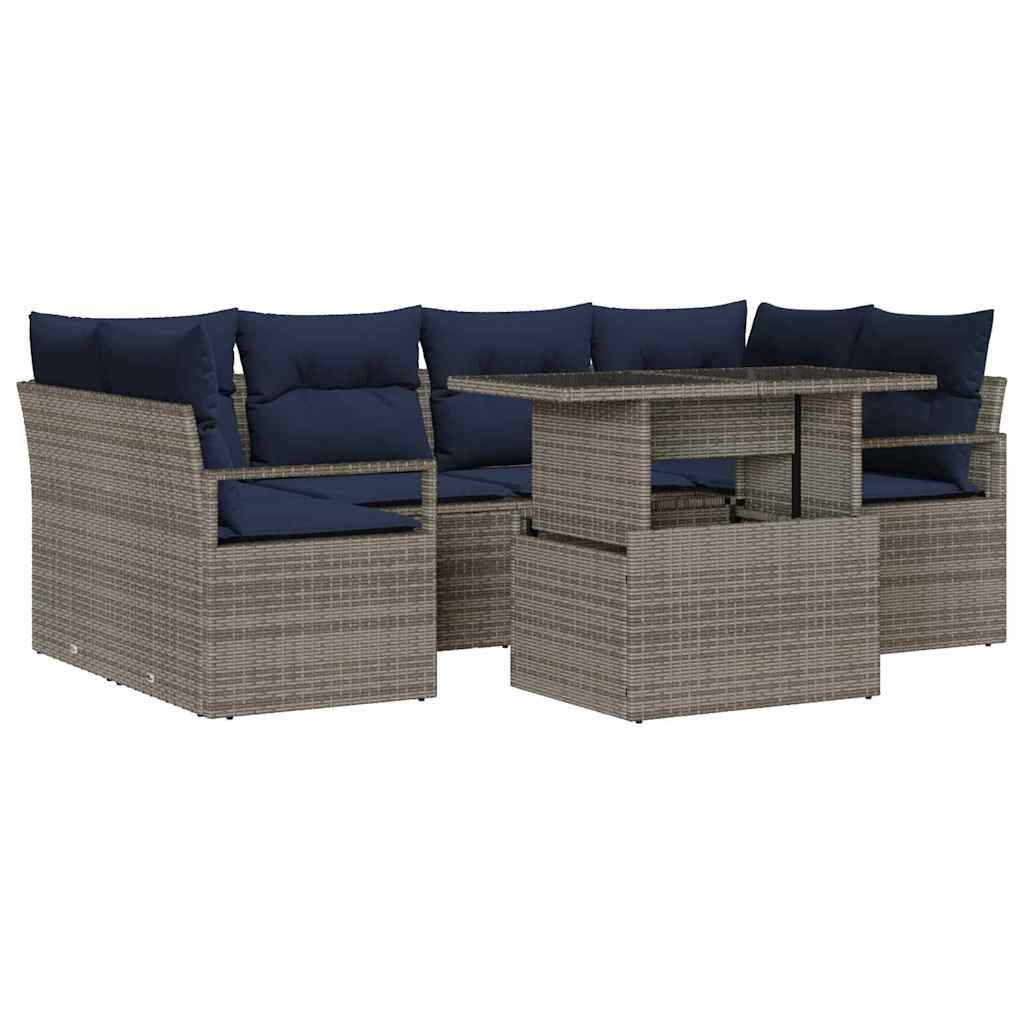 vidaXL Tuinbank Set met kussen 7 pcs Bruin en rood poly rattan