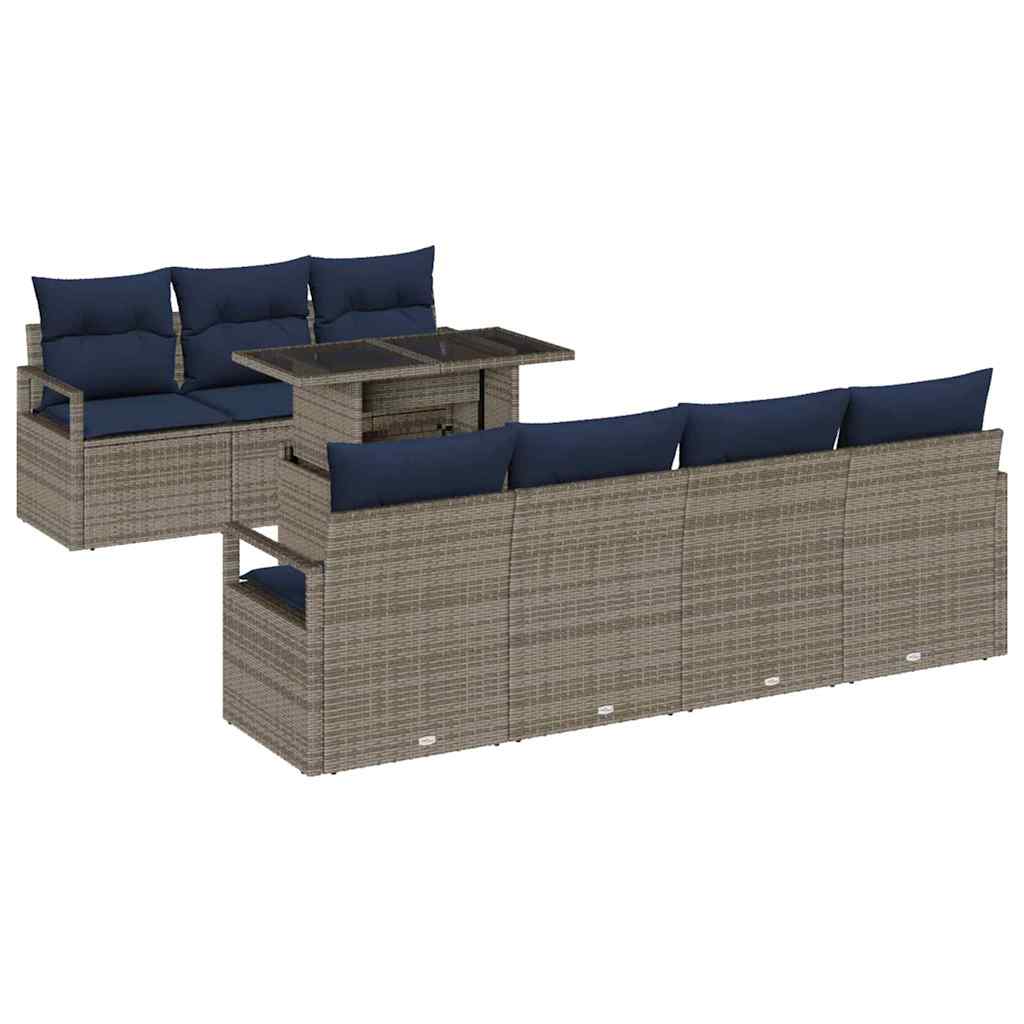 vidaXL Tuinbank Set met opslag 8 pcs Bruin en Rood poly rattan
