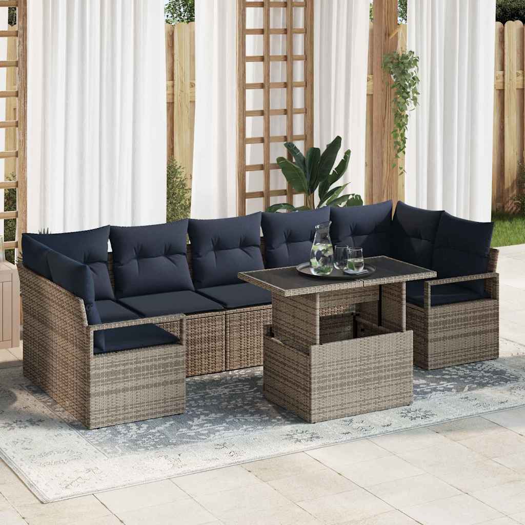 vidaXL Garden Sofa Set with cushions 8 pcs Brown and Red poly rattan