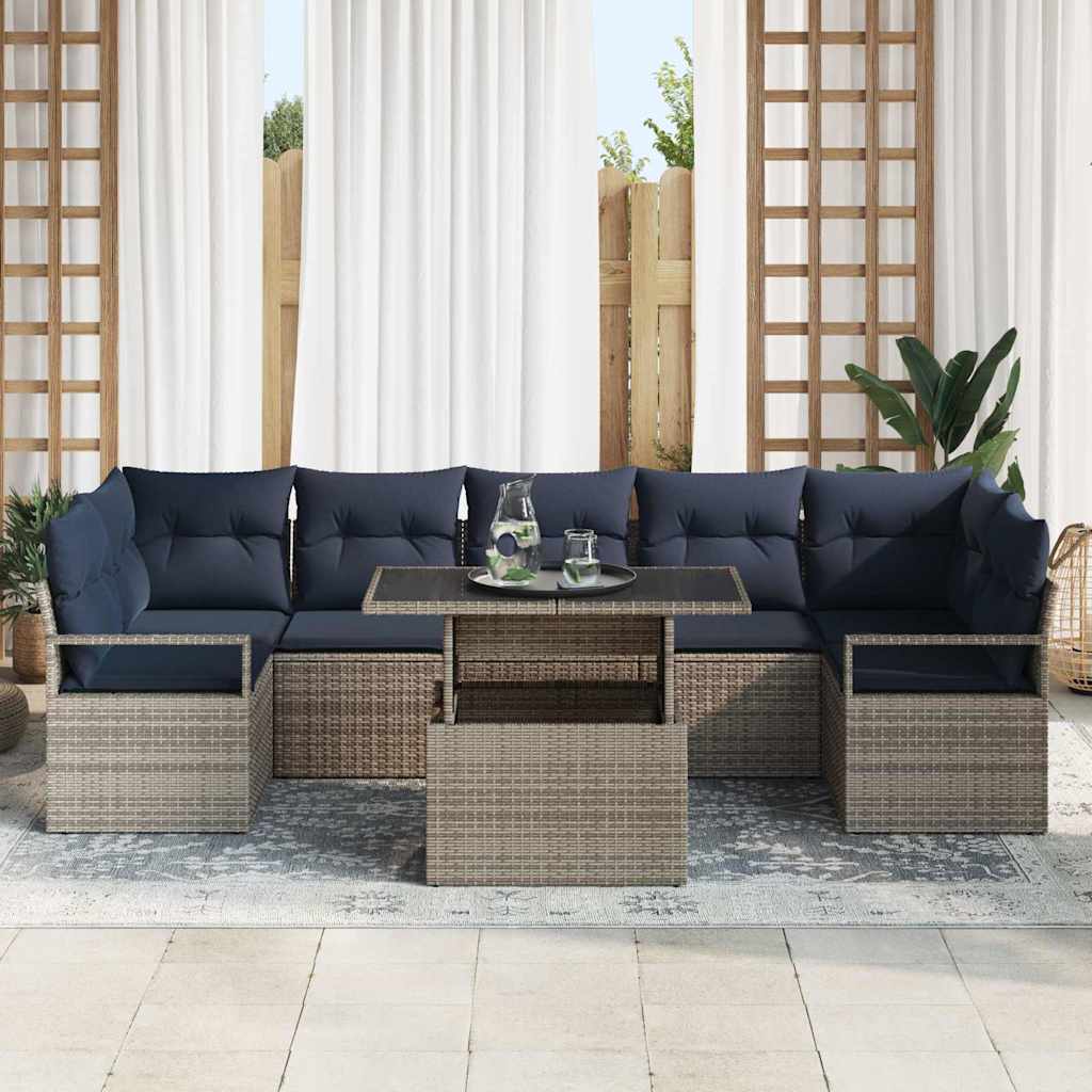 vidaXL Garden Sofa Set with cushions 8 pcs Brown and Red poly rattan