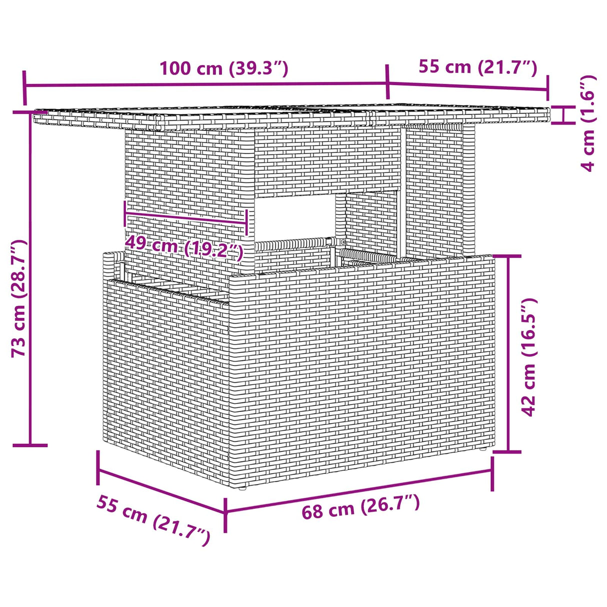 vidaXL Banc de jardin avec coffre de rangement 9 pcs Rotin PE Marron et Rouge