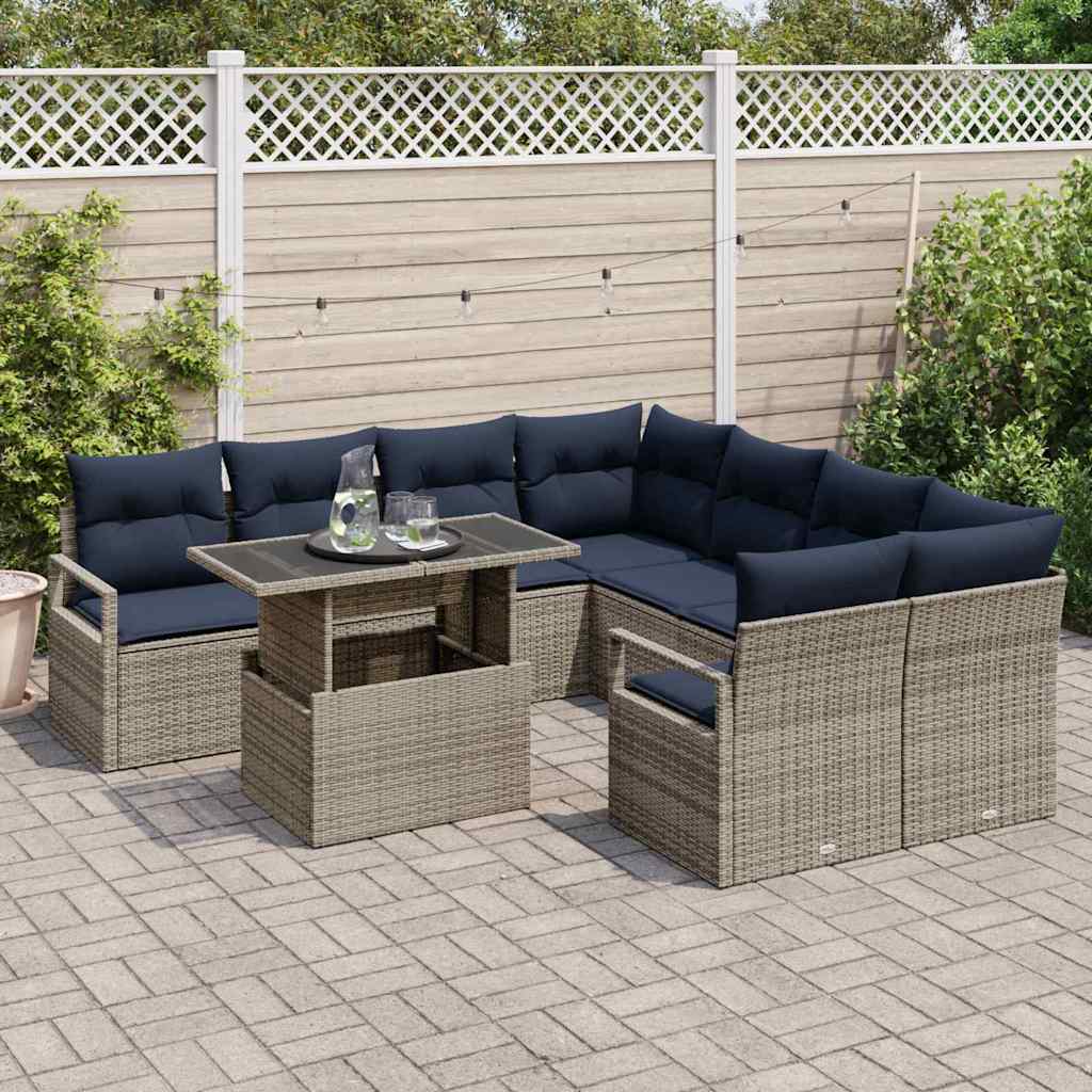 vidaXL Tuinbank Set met opslag 9 pcs Bruin en Rood poly rattan
