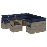 vidaXL Tuinbank Set met opslag 9 pcs Bruin en Rood poly rattan
