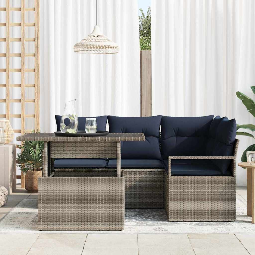 vidaXL Tuinbank Set met opslag 5 pcs Bruin en Rood poly rattan
