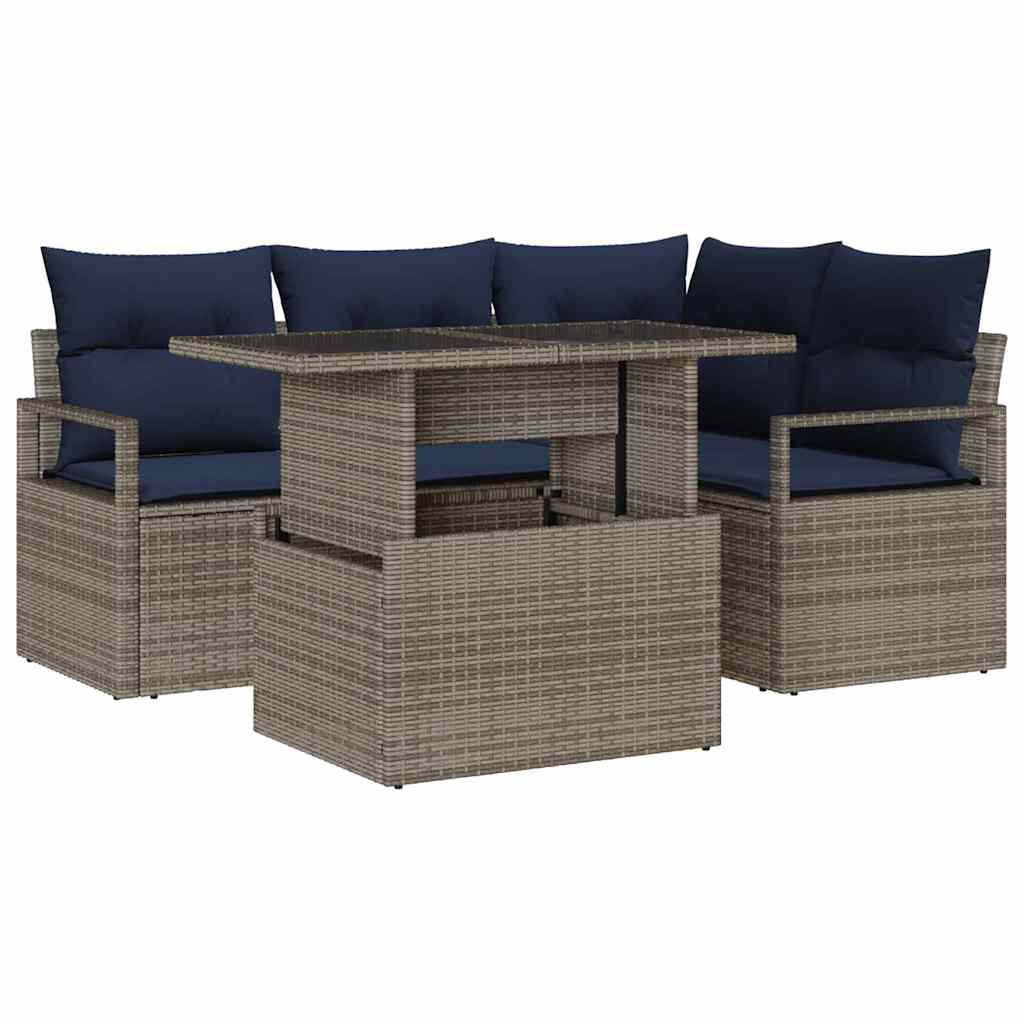 vidaXL Tuinbank Set met opslag 5 pcs Bruin en Rood poly rattan