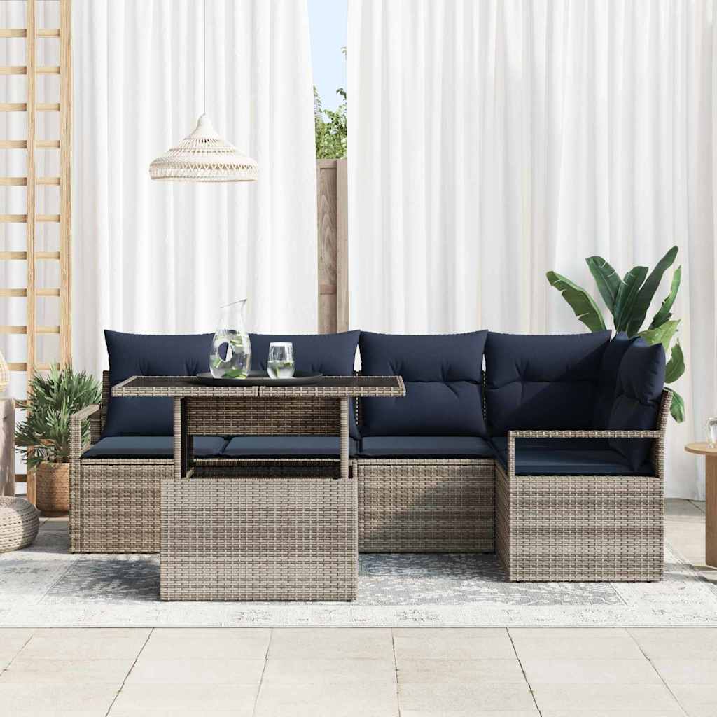 vidaXL Tuinbank Set met kussen 6 pcs Bruin en Rood poly rattan