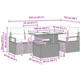 vidaXL Tuinbank Set met kussen 6 pcs Bruin en Rood poly rattan