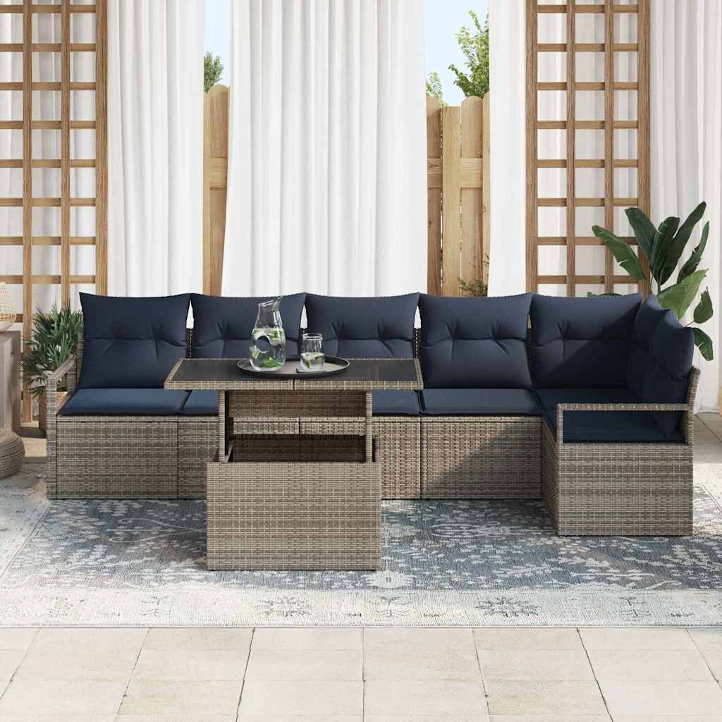 vidaXL Tuinbank Set met opslag 7 pcs Bruin en Rood poly rattan