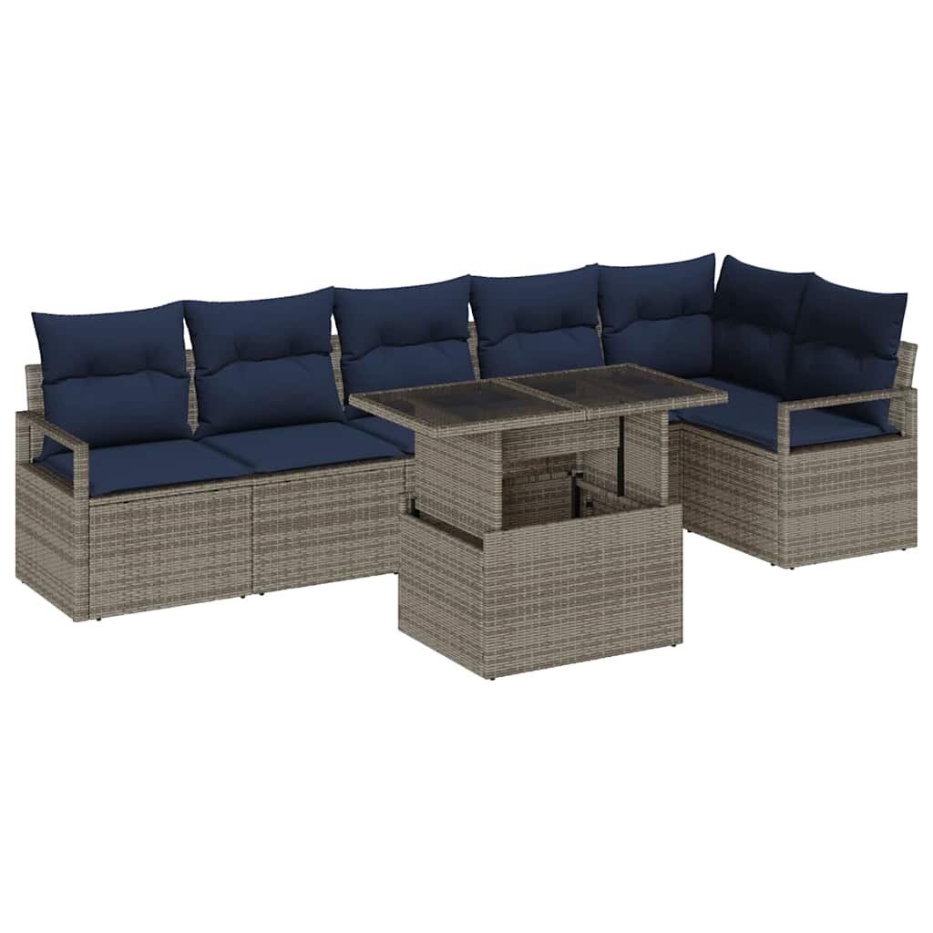 vidaXL Tuinbank Set met opslag 7 pcs Bruin en Rood poly rattan