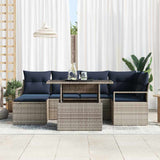vidaXL Tuinbank Set met opslag 7 pcs Bruin en Rood Poly rattan