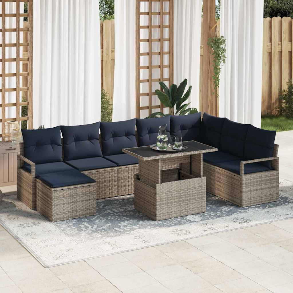 vidaXL Tuinbank Set met kussen 9 pcs Bruin en Rood poly rattan