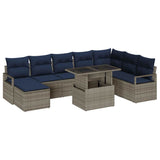 vidaXL Tuinbank Set met kussen 9 pcs Bruin en Rood poly rattan