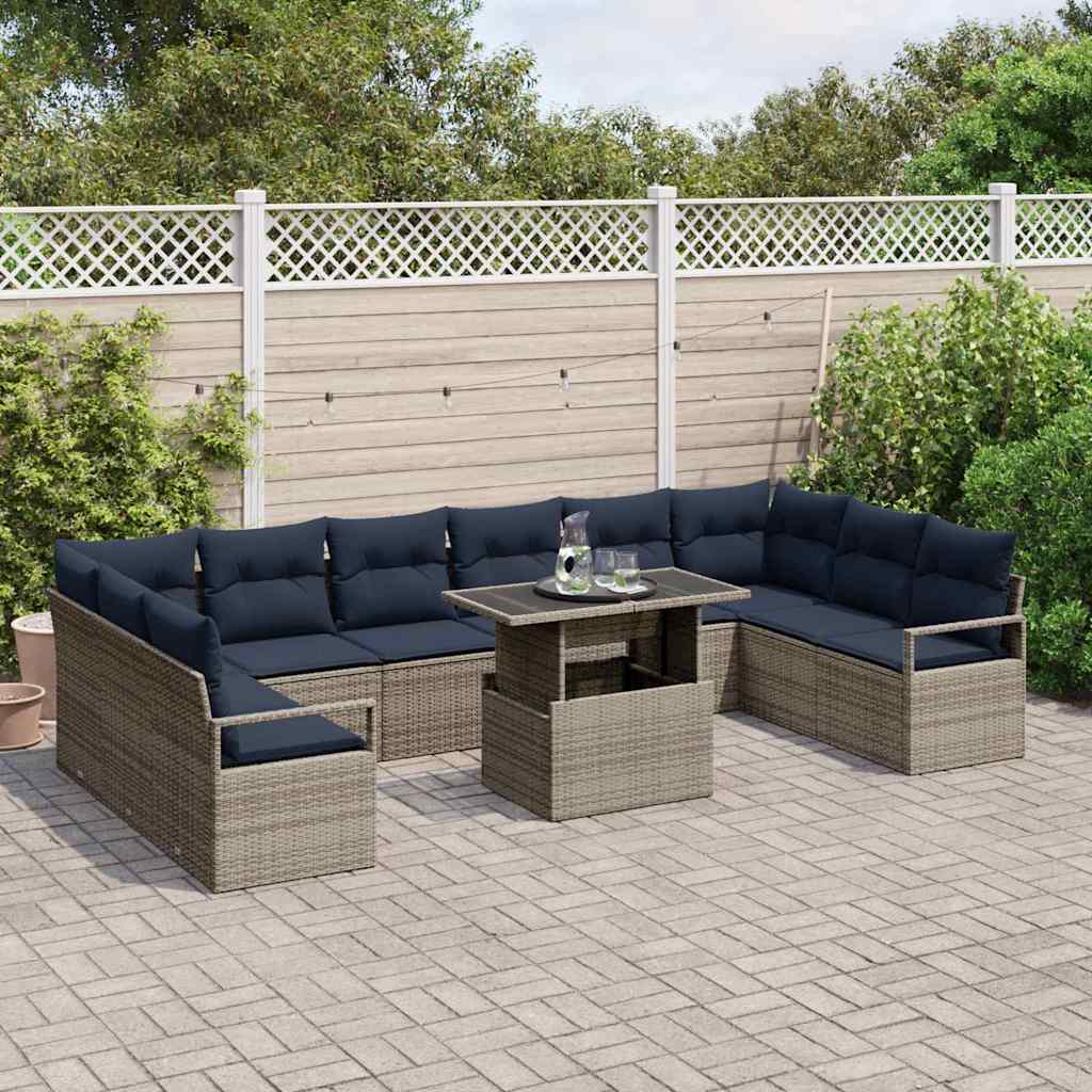 vidaXL Salon de jardin avec coussins 11 pcs Marron et Rouge en résine tressée