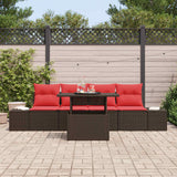 vidaXL Bankstel met kussen 5 pcs Bruin en Rood poly rattan