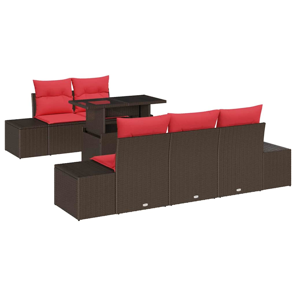 vidaXL Bankstel met kussen 6 pcs Bruin en Rood poly rattan