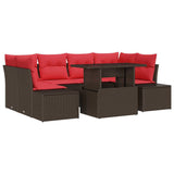 vidaXL Bankstel met kussen 7 pcs Bruin en Rood poly rattan
