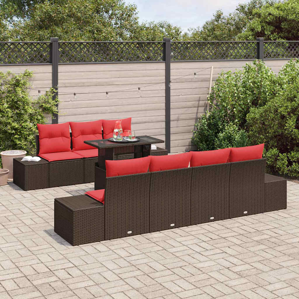 vidaXL Sofa set with cushions 8 pcs Brown and Red poly rattan