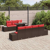 vidaXL Sofa set with cushions 8 pcs Brown and Red poly rattan