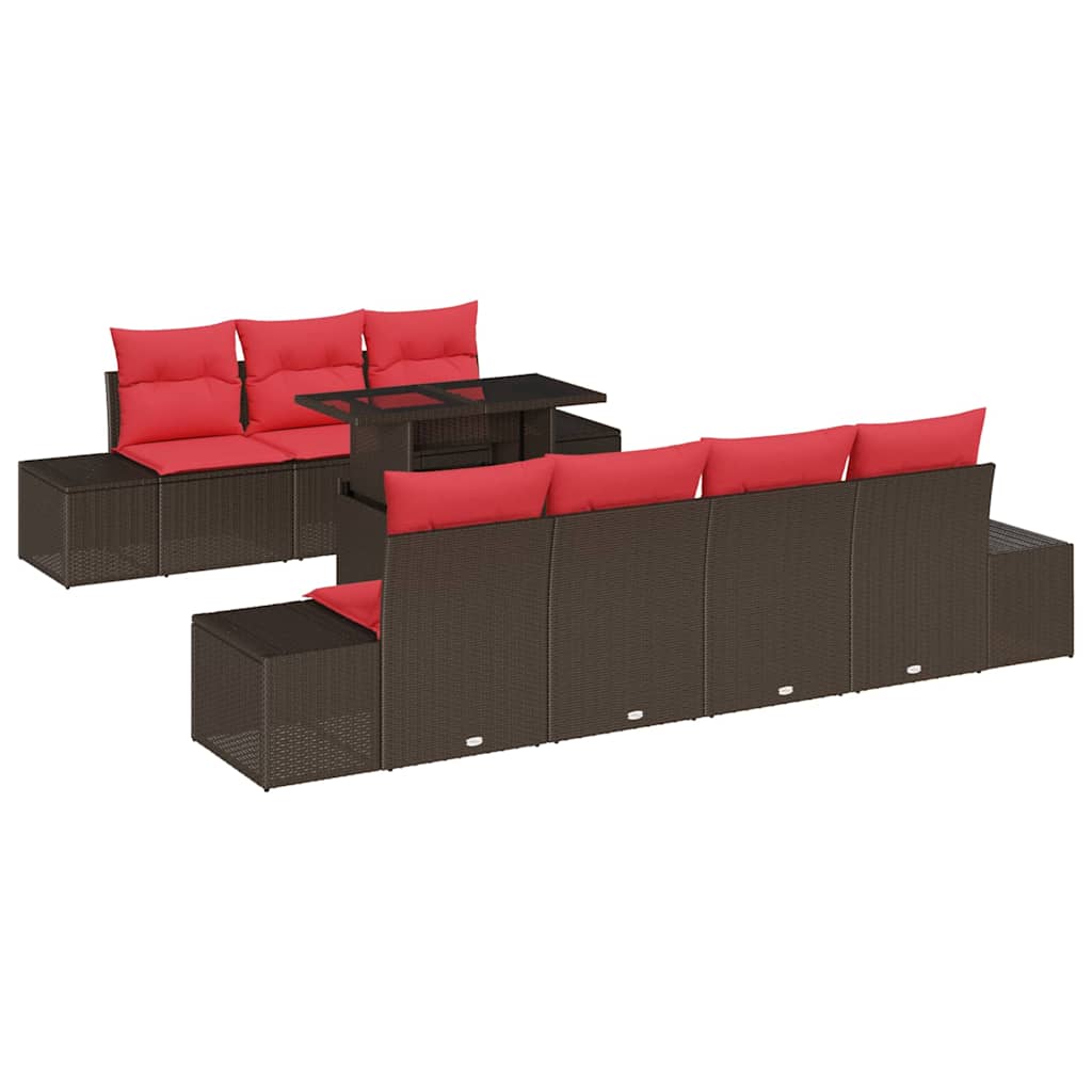 vidaXL Sofa set with cushions 8 pcs Brown and Red poly rattan