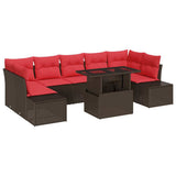 vidaXL Tuinbank Set met kussen 8 pcs Bruin en Rood poly rattan