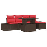 vidaXL Tuinbank Set met kussen 6 pcs Bruin en Rood poly rattan