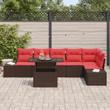 vidaXL Garden Sofa Set with Cushions 7 pcs Brown and Red Poly Rattan