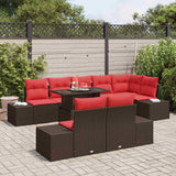 vidaXL Tuinbank Set met kussen 9 pcs Bruin en Rood poly rattan