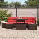 vidaXL Tuinbank Set met kussen 7 pcs Bruin en rood