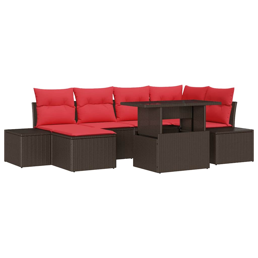 vidaXL Tuinbank Set met kussen 7 pcs Bruin en rood