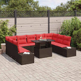 vidaXL Tuinbank Set met kussen met opslag 10 pcs Bruin en rood
