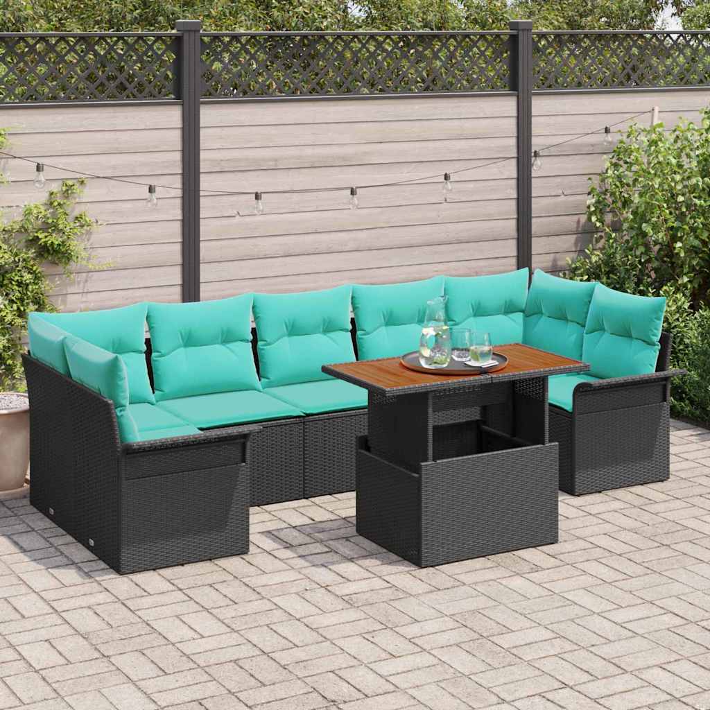 vidaXL Garden Sofa Set with cushions 8 pcs Grey and Navy Blue poly rattan