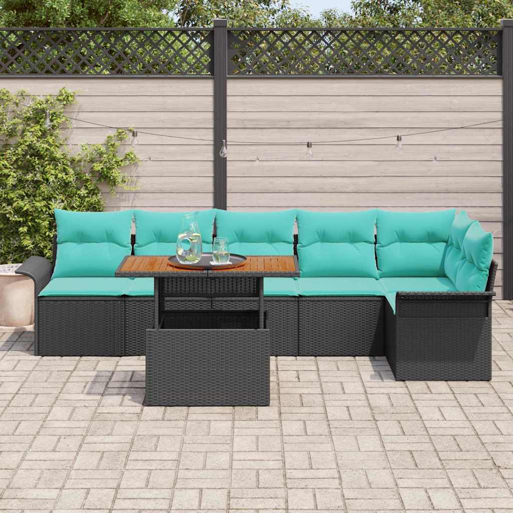 vidaXL Garden Sofa Set with cushions 7 pcs Grey and Navy Blue poly rattan