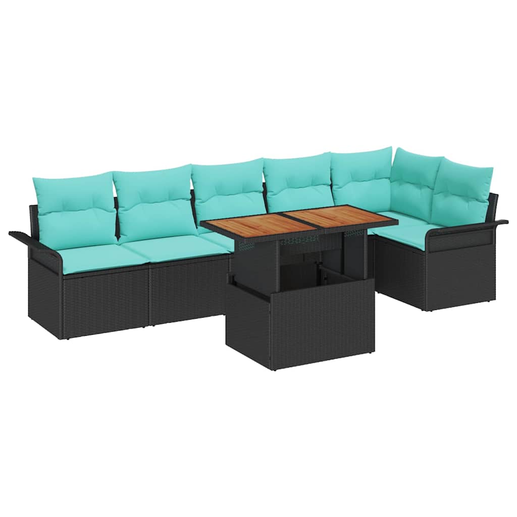 vidaXL Garden Sofa Set with cushions 7 pcs Grey and Navy Blue poly rattan