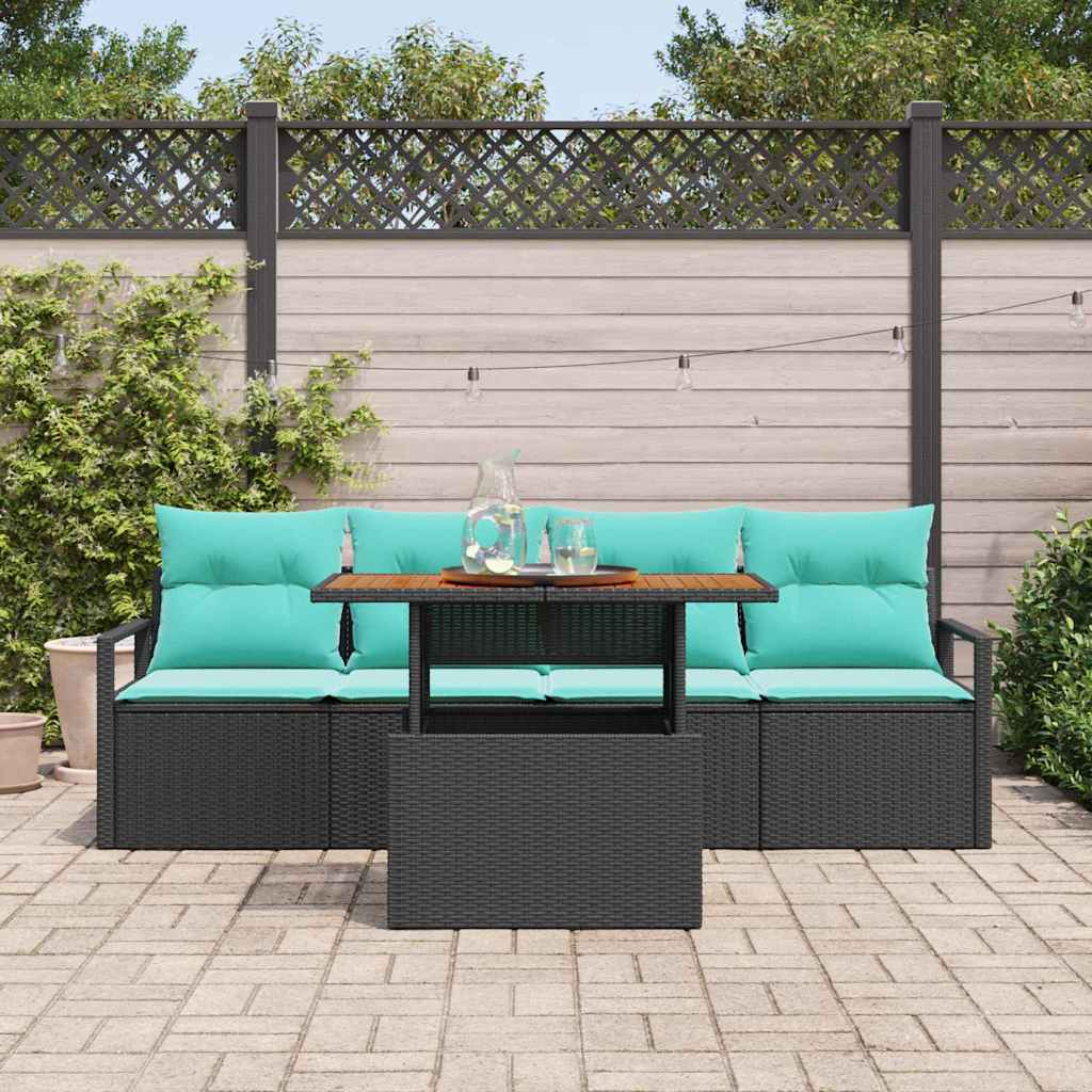 vidaXL Tuinbank Set met kussen 5 pcs grijs en marineblauw