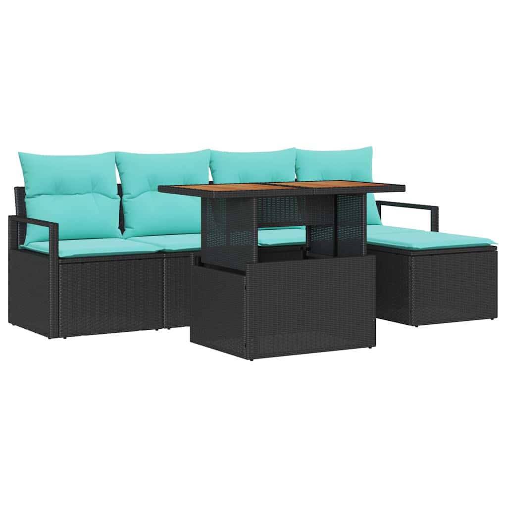 vidaXL Tuin Eettafel Set met kussen 6 pcs Grijs en Marineblauw