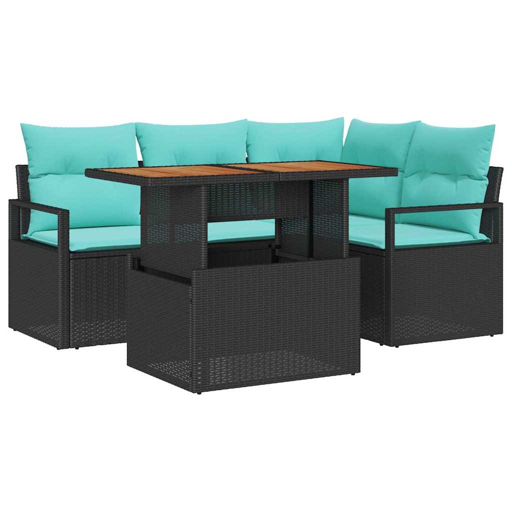 vidaXL Tuin Eettafel Set met kussen 5 pcs Grijs en Marineblauw