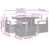 vidaXL Tuin Eettafel Set met kussen 5 pcs Grijs en Marineblauw