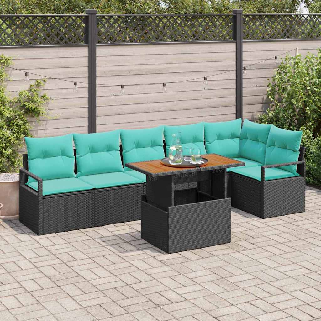 vidaXL Tuin Eettafel Set met kussen 7 pcs Grijs en Marineblauw