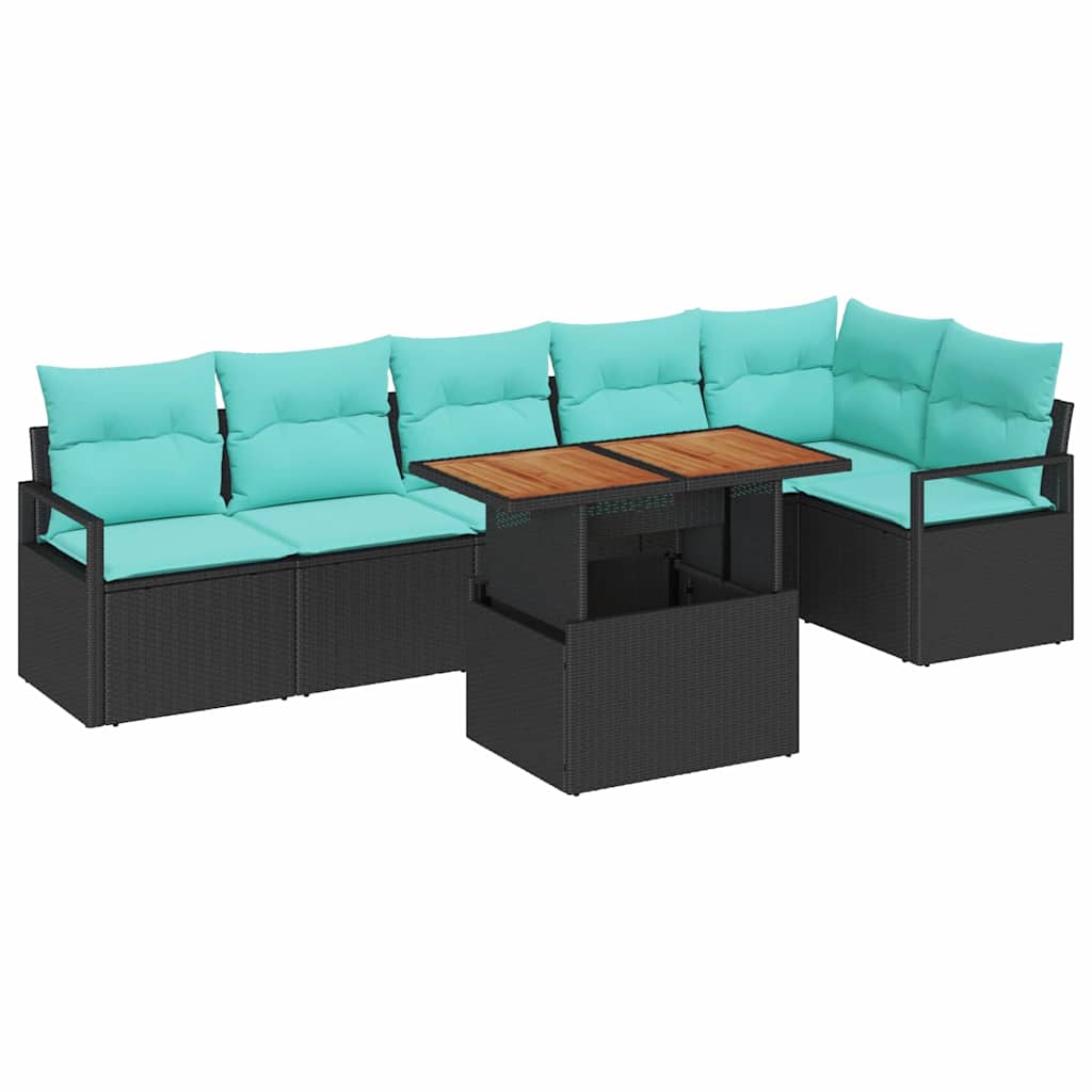 vidaXL Tuin Eettafel Set met kussen 7 pcs Grijs en Marineblauw