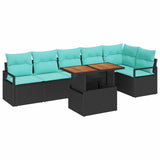 vidaXL Tuin Eettafel Set met kussen 7 pcs Grijs en Marineblauw