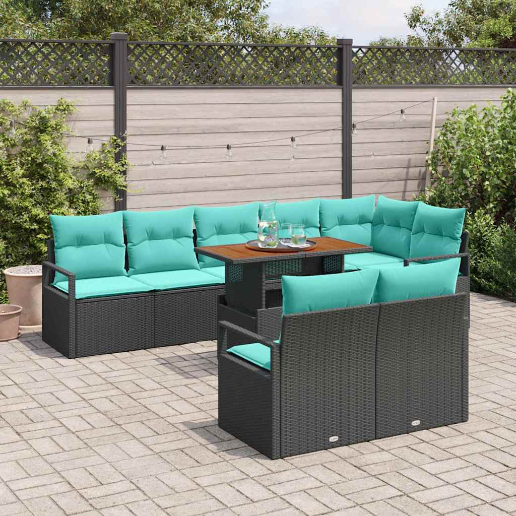 vidaXL Tuin Eettafel Set met kussen 9 pcs Grijs en Marineblauw