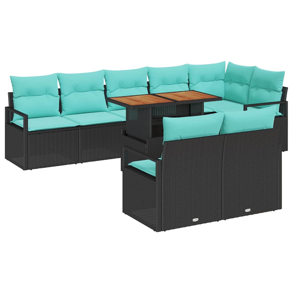 vidaXL Tuin Eettafel Set met kussen 9 pcs Grijs en Marineblauw