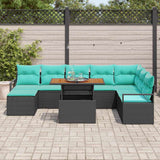 vidaXL Tuin Eettafel Set met kussen 9 pcs Grijs en Marineblauw