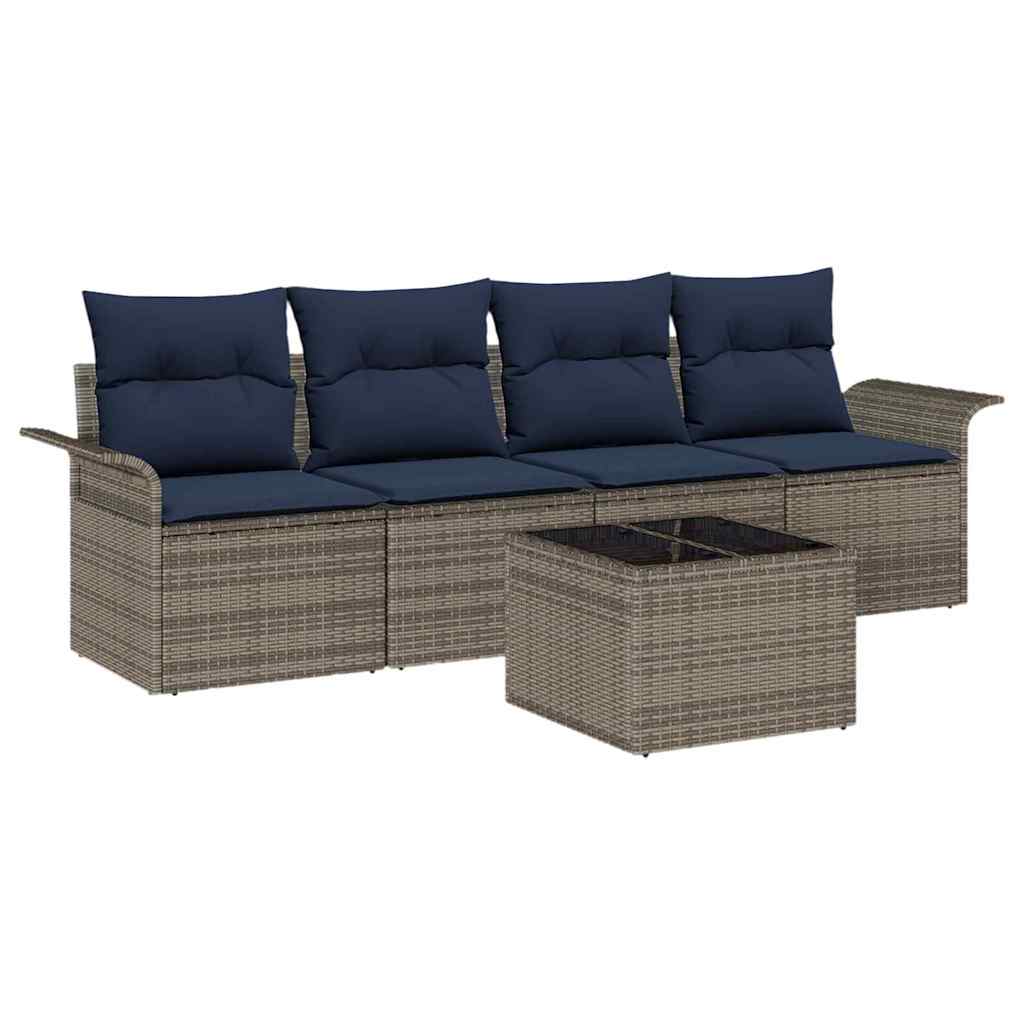 vidaXL Tuinbank Set met kussen 5 pcs Beige en Rood poly rattan