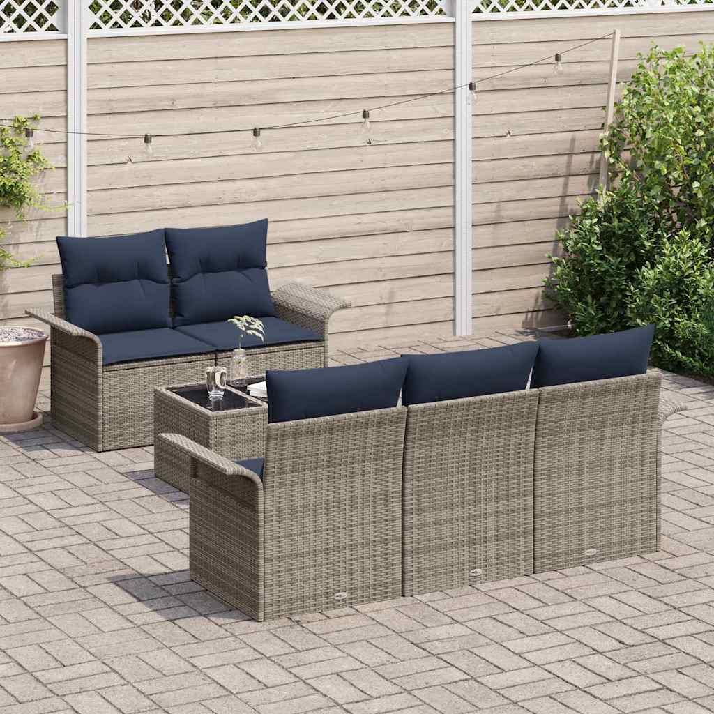 vidaXL Tuinbank Set met kussen 6 pcs Beige en Rood poly rattan