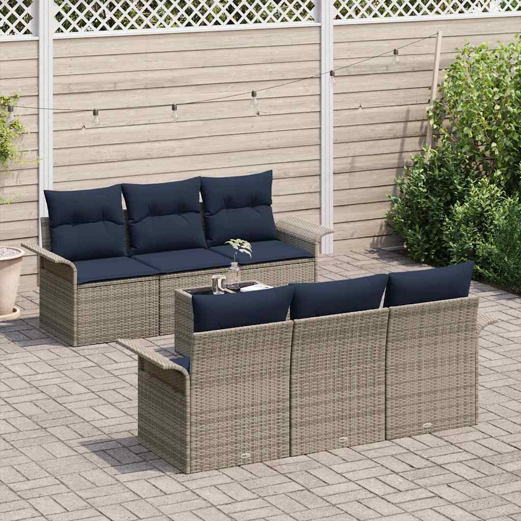 vidaXL Tuinbank Set 7 pcs Beige Rood Poly rattan, staal en glas
