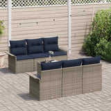 vidaXL Tuinbank Set 7 pcs Beige Rood Poly rattan, staal en glas