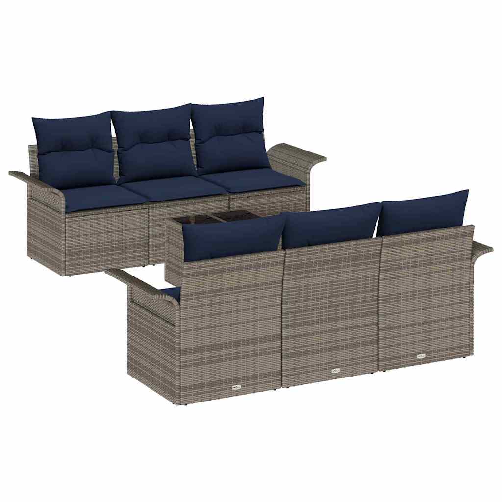 vidaXL Tuinbank Set 7 pcs Beige Rood Poly rattan, staal en glas