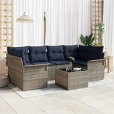 vidaXL Tuinbank Set met kussen 7 pcs Beige en Rood poly rattan